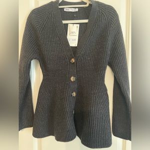 NWT Zara Peplum Charcoal Cardigan Sweater - Free Shipping